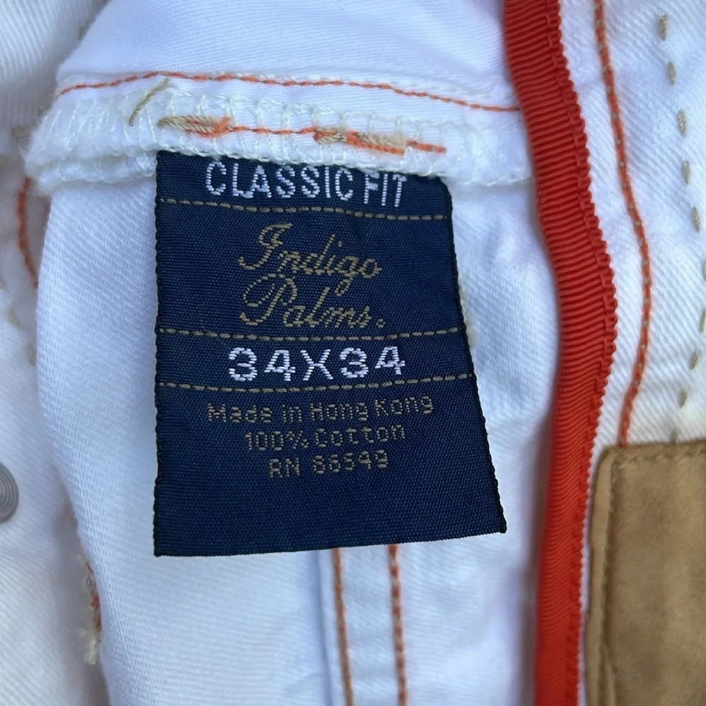 Indigo Palms White Jeans w Brown Contrast Stitch 🤍